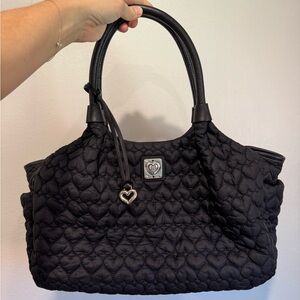 Black Brighton tote with adorable heart stitching - excellent condition